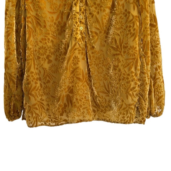 Coldwater Creek Mustard Yellow Velvet Burnout Blouse Size Small Floral Boho - Picture 3 of 16